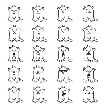 Cute cartoon cats different emotions. Sticker collection. Vector set of doodle emoji and emoticons. Ilustration for posters, prints, greetings, childbook, flyers and antistress pictures for coloring.