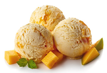 Three mango ice cream balls