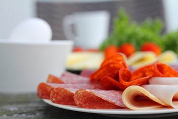 Breakfast with sandwich and coffee
