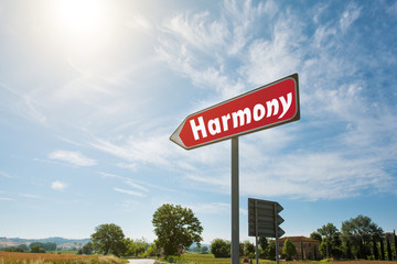 Road sign with the inscription Harmony