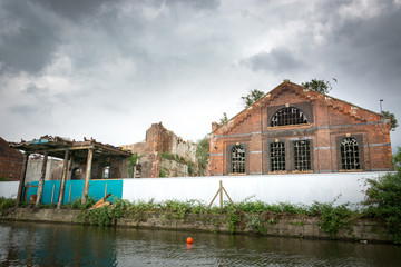 Remains of Provender Mill, Bakers Quay, Gloucester, after its destruction by fire