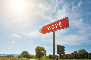 Road sign with the inscription Hope