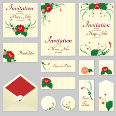 A set of invitations with ornament in the Slavic folk style 05