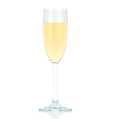 3D rendering one glass with white champagne wine