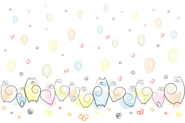 Amusing cats on a festive background Drawing Vector