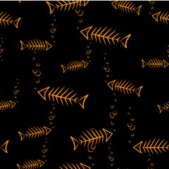 Skeleton of a floating fish Seamless pattern
