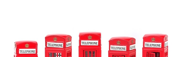 The famous English Red telephone box. Miniature layout, banner
