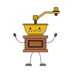 coffee grinding with crank in front view cartoon colorful silhouette