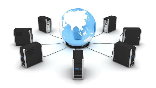 Database server and earth. seamless loop and alpha channel