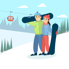 Couple with snowboards.