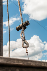 Fototapeta premium old rope and ship by boat. shallow depth of field. soft focus