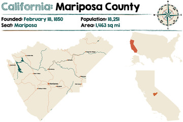 Large and detailed map of California - Mariposa county.