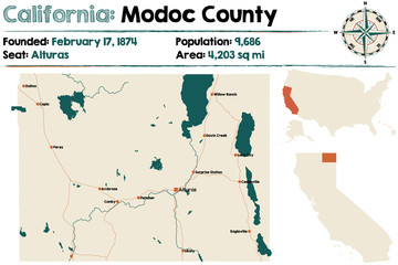 Large and detailed map of California - Modoc county.