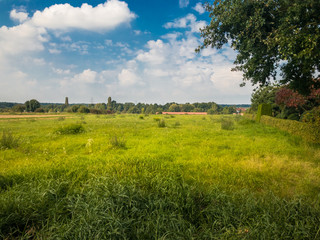 Fototapeta na wymiar Panorama view on German meadow in autumn