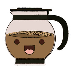 rounded glass jar recipient of coffee with handle colorful kawaii blurred silhouette