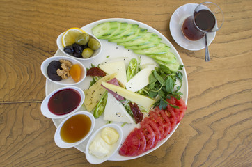 breakfast plate on wooden table