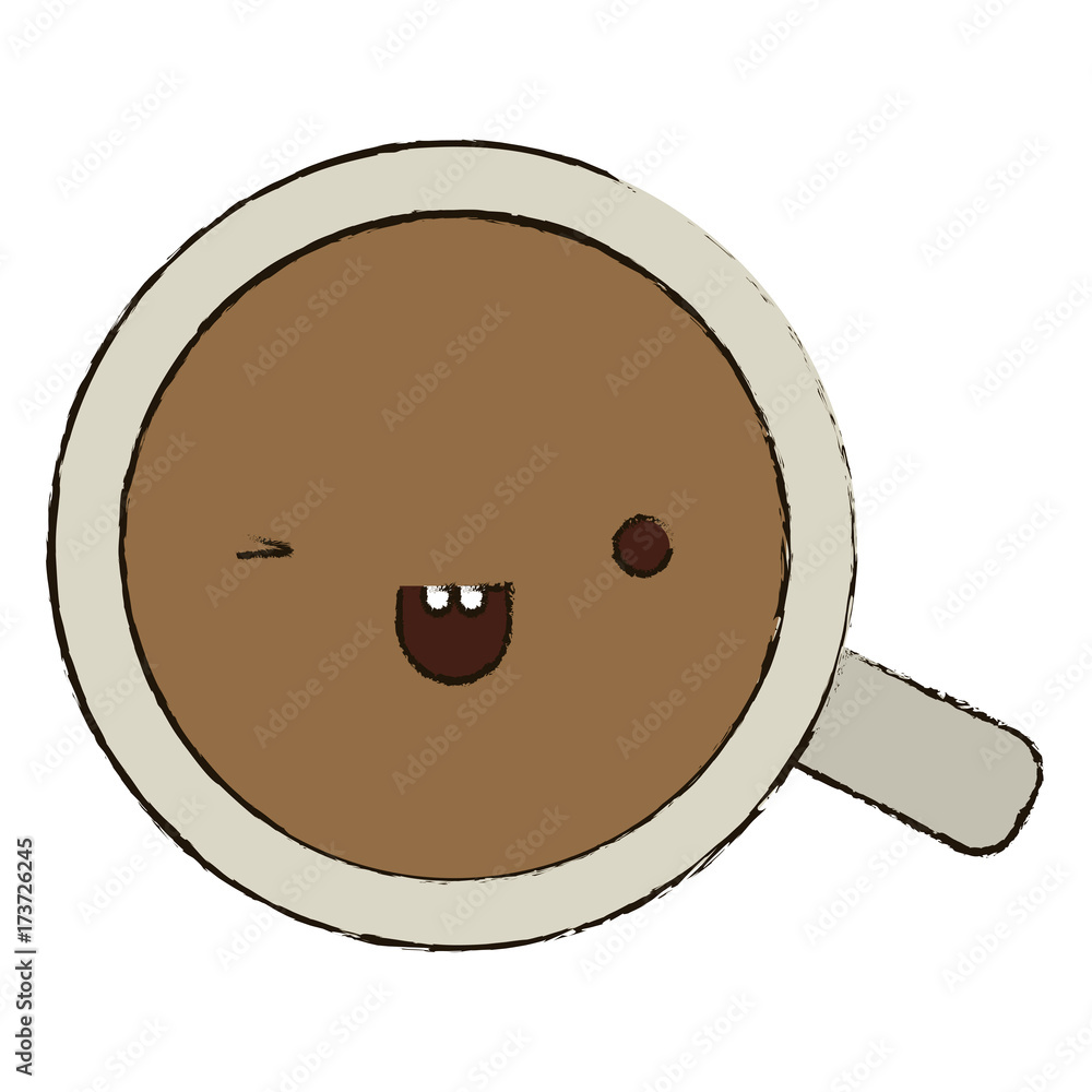 Poster top view cup of coffee colorful kawaii blurred silhouette