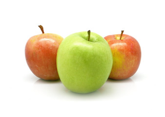 Isolated three green and red fruit apples