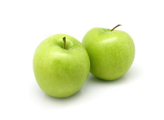 Isolated two green fruit apples