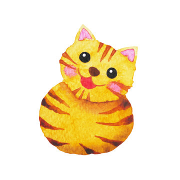 cute cat watercolor painting hand drawn, clipping path