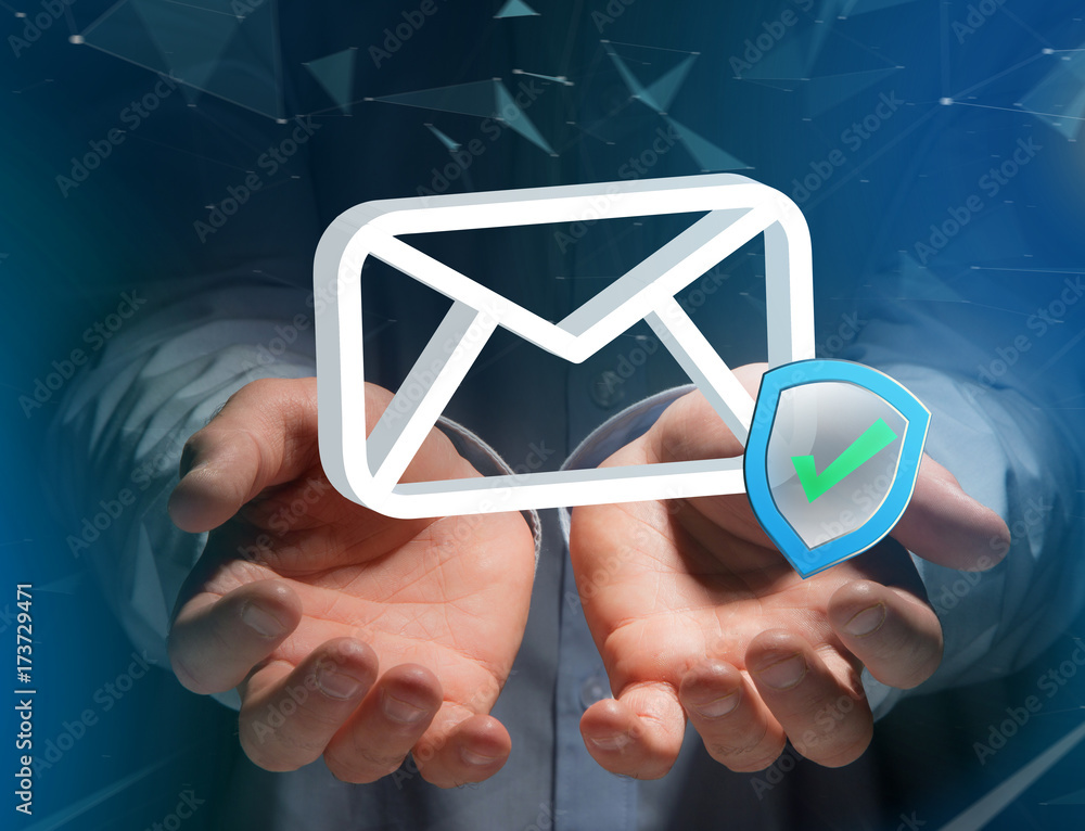 Poster approved and verified email symbol displayed on a futuristic interface - message and internet concep