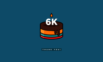 Birthday Cake for 6 Thousand Likes! (Vector Design Template For Social Networks Thanking a Large Number of Subscribers or Followers) 6000