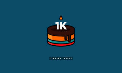 Birthday Cake for 1 Thousand Likes! (Vector Design Template For Social Networks Thanking a Large Number of Subscribers or Followers) 1000