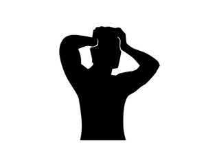 a person have headache silhouette, man put his hands on head, silhouette design, isolated on white background. 