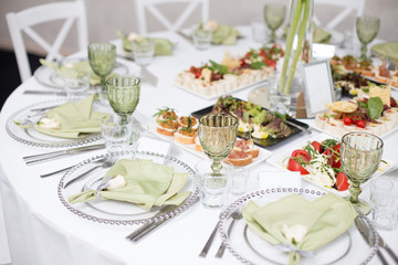 Served table in restaurant, closeup