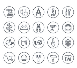 Fototapeta premium construction and house renovation line icons on white