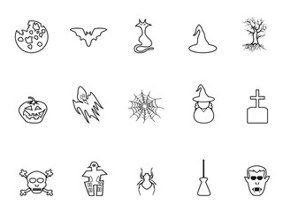 black Halloween outline icons set