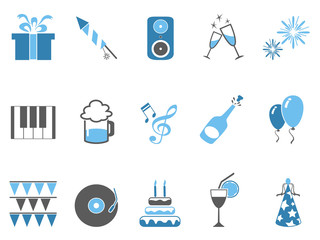 blue celebrating holiday party icons set