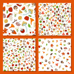 Vector set of seamless woodland patterns.