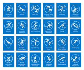 Winter sports icons set, vector pictograms