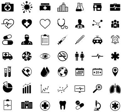 Modern flat healthcare black icon vector pack
