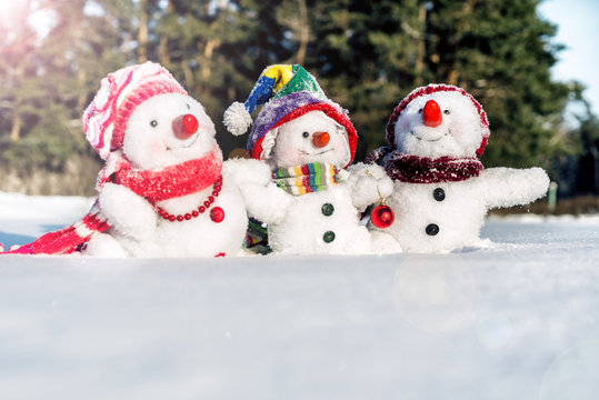 Happy snowman family