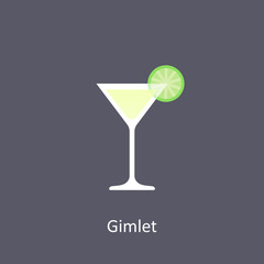 Gimlet cocktail icon on dark background in flat style