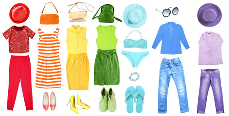 Fashion set of rainbow colors on white background