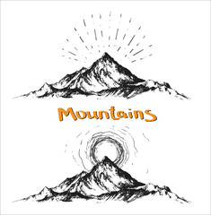 hand drawn vintage vector logo with mountains