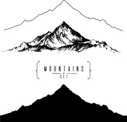 hand drawn vintage vector set of mountains