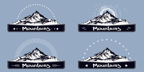 hand drawn vintage vector logo with mountains