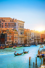 Panoramic view of famous Grand Canal at sunset in Venice, Italy
