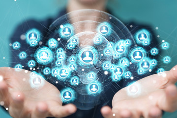 Businesswoman using social network interface 3D rendering