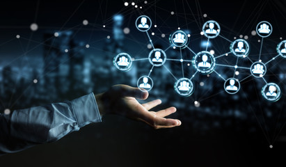 Businessman using social network connection 3D rendering