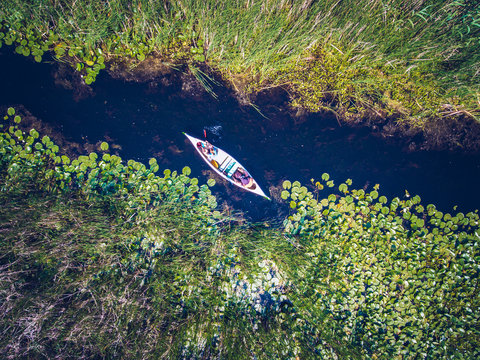 Discovering Danube Delta In A Canoe Aerial View