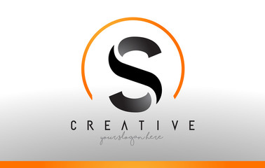 S Letter Logo Design with Black Orange Color. Cool Modern Icon Template.