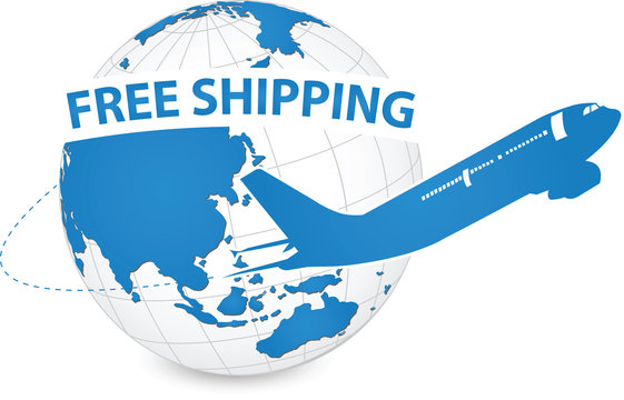 Airplane, Air Craft Shipping Around the World for Free Shipping Concept, Vector Illustration EPS 10.