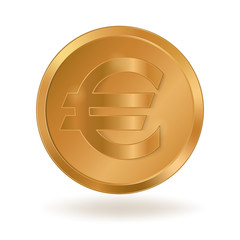 Realistic golden coin with Euro sign. Symbol of European Union monetary unit. Stock vector illustration