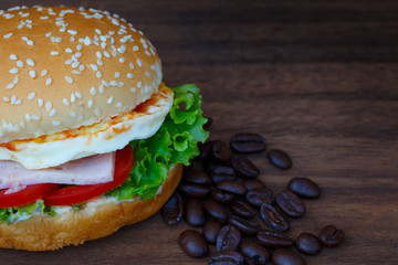 Hamburger on wooden floor