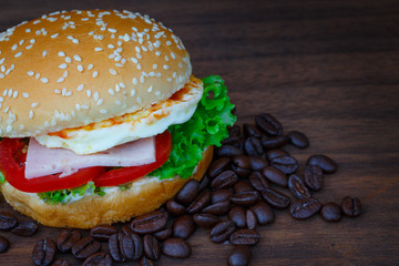 Hamburger on wooden floor